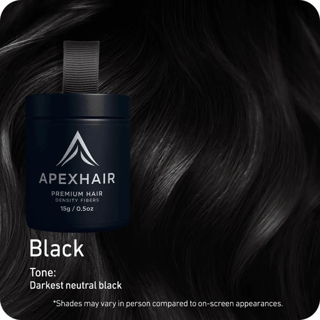 ApexHair product container with black hair background