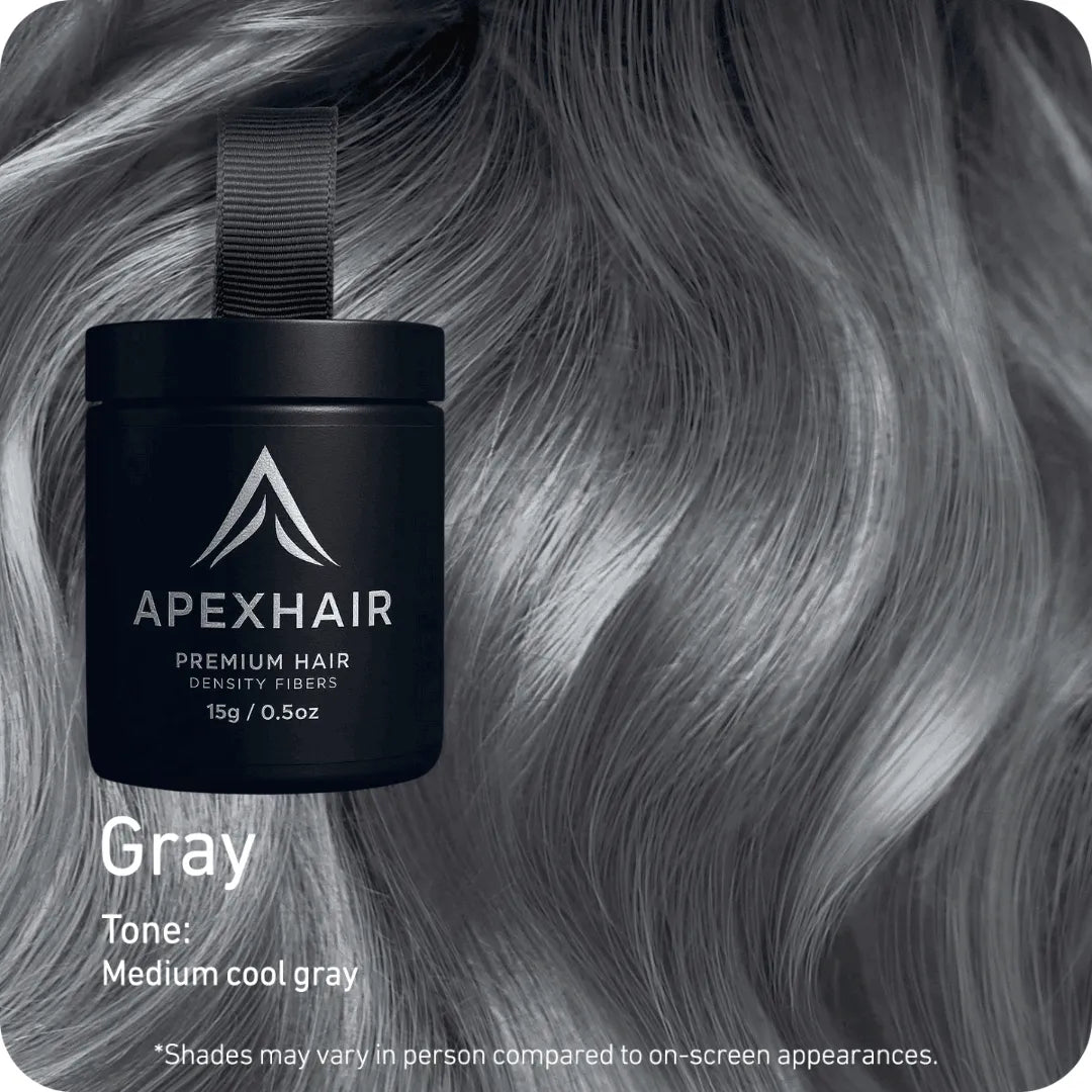 ApexHair product container with gray hair background