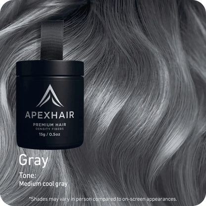 ApexHair product container with gray hair background