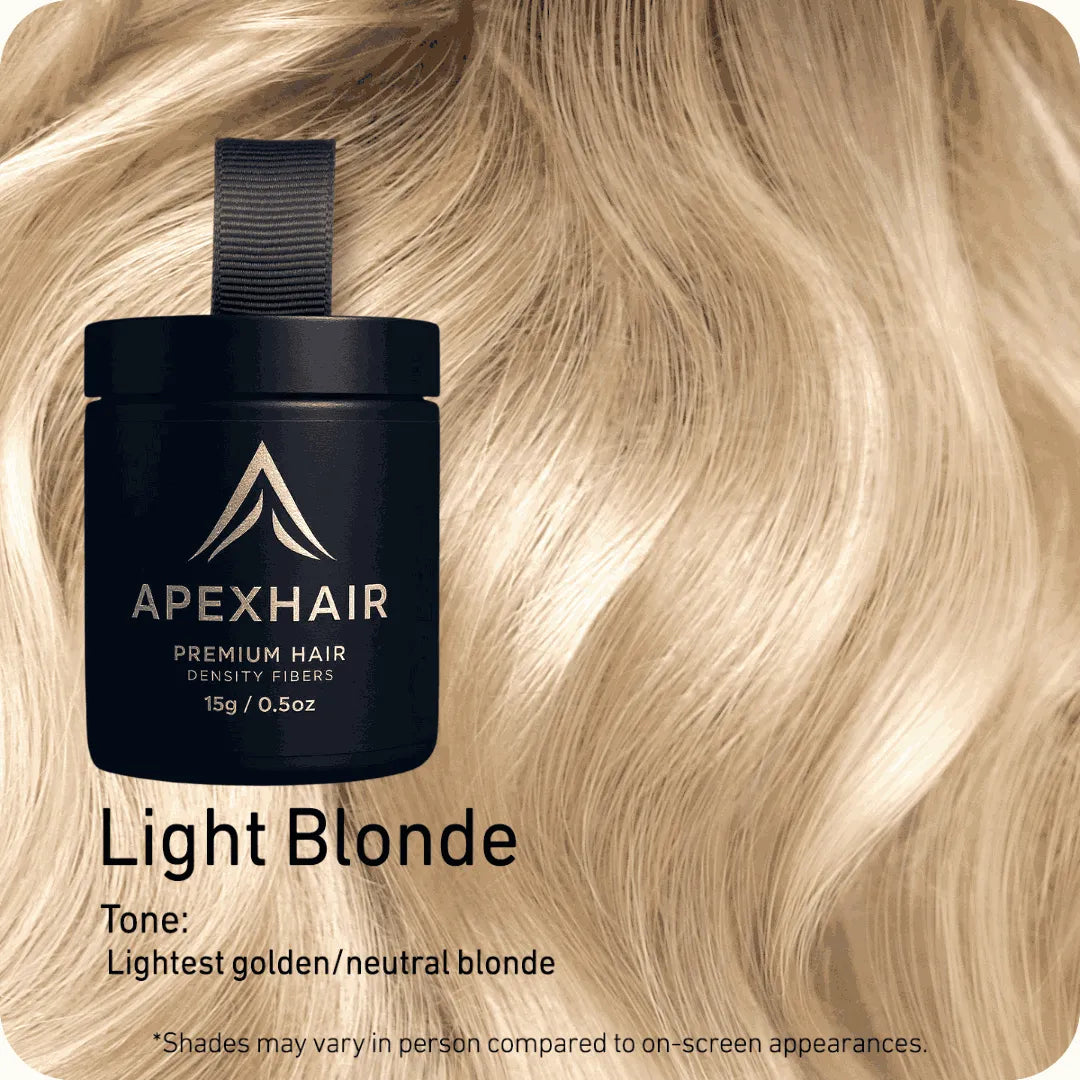ApexHair product container with light blonde hair strands in the background