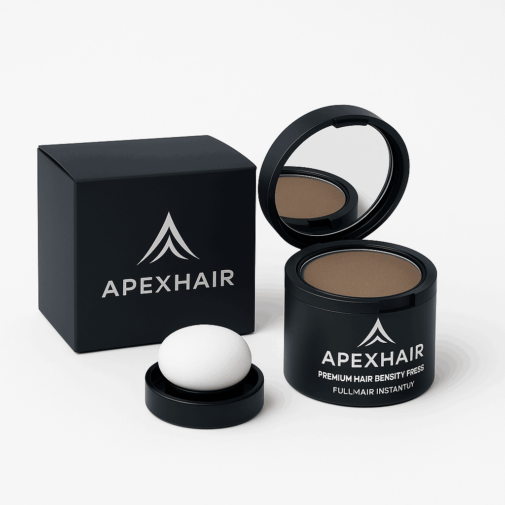 ApexHair hair density fibers with packaging on a white background